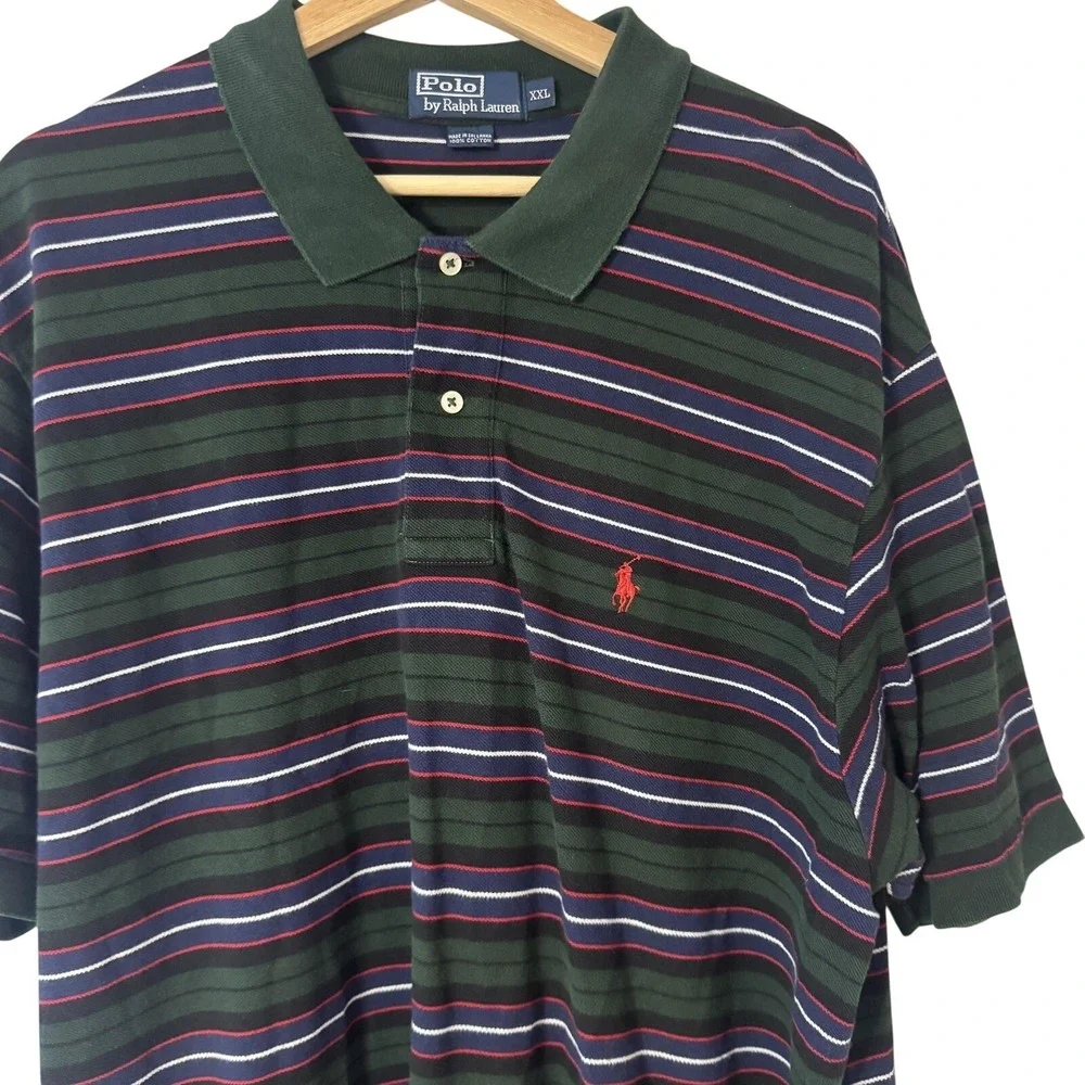 Polo Ralph Lauren Polo Shirt Mens 2XL Green Striped Short Sleeve Pony Logo